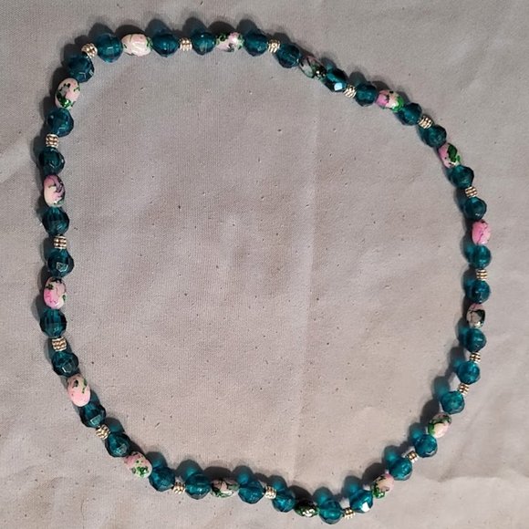 #312 NWOT Handmade Pink & Green Oval Beaded Bracelet & Matching Necklace - Picture 3 of 4